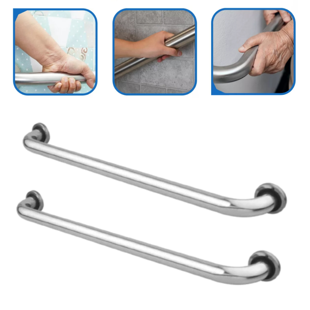 KIT 02 Alça Barra De Apoio Aço Inox Alumínio 30Cm Idoso Deficiente SUPORTE Parede CORRIMAO BANHEIRO