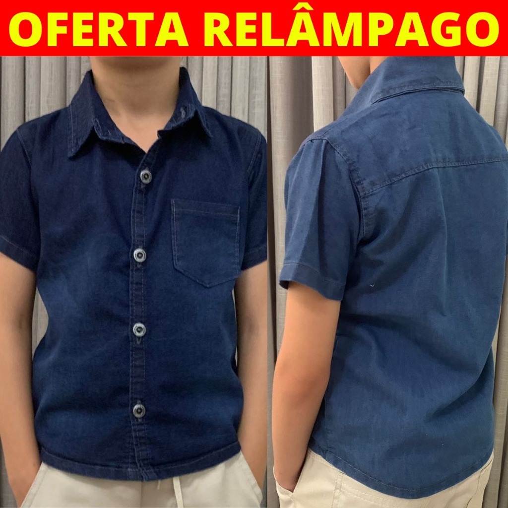 Kit 2 Camisas Jeans Infantil Menino Bolso Tamanho 2 ao 6