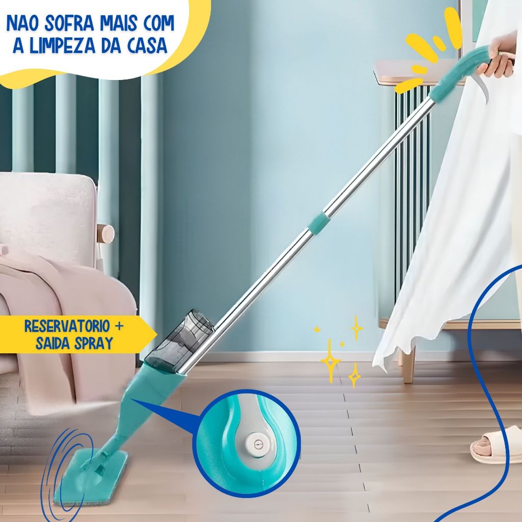Mop Spray Reservatório Giratório Rodo Mágico Com Microfibra Limpeza Esfregão Praticidade