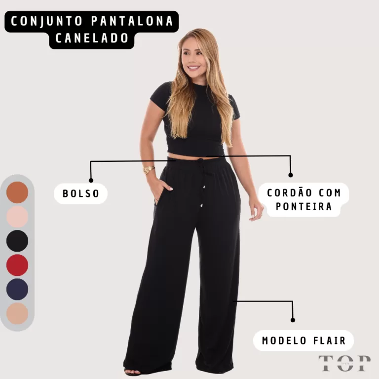 Conjunto Pantalona Feminina Canelada Com Bolso e E
