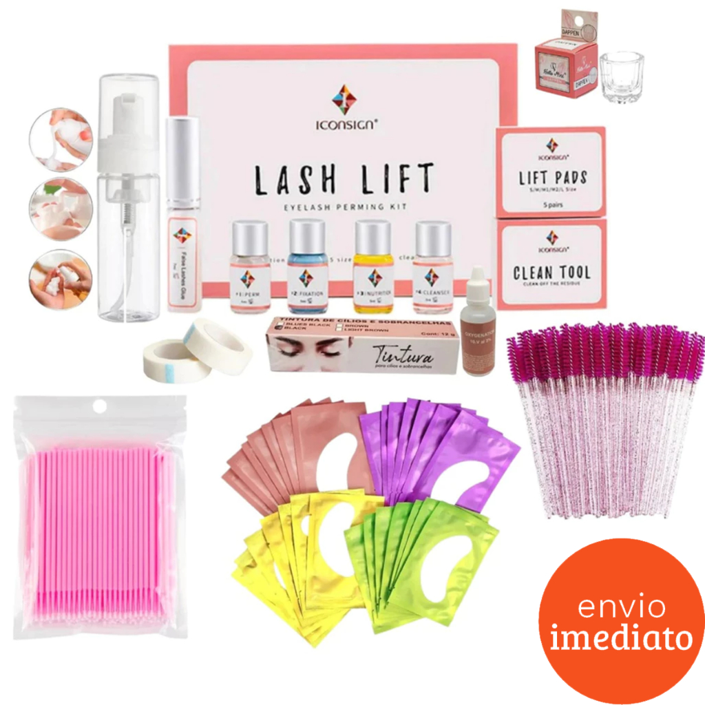 Kit Completo Lash Lifting Iconsign para Permanente de Cilios Tintura Oxidante Pads Escovinhas