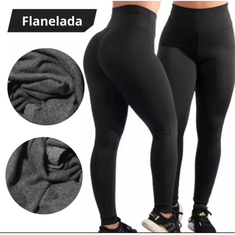 Kit 2 Calça Termica Flanelada Legging Academia Suplex Grossa Modeladora Leg Cintura Alta Peluciada