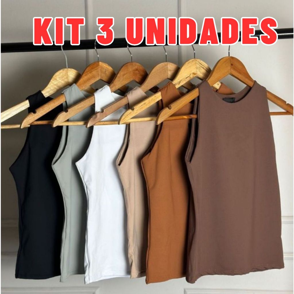 KIT 3 Regatas Blusinha Basica Casual Blusa Feminina Suplex Duplo Blogueira Tendencia