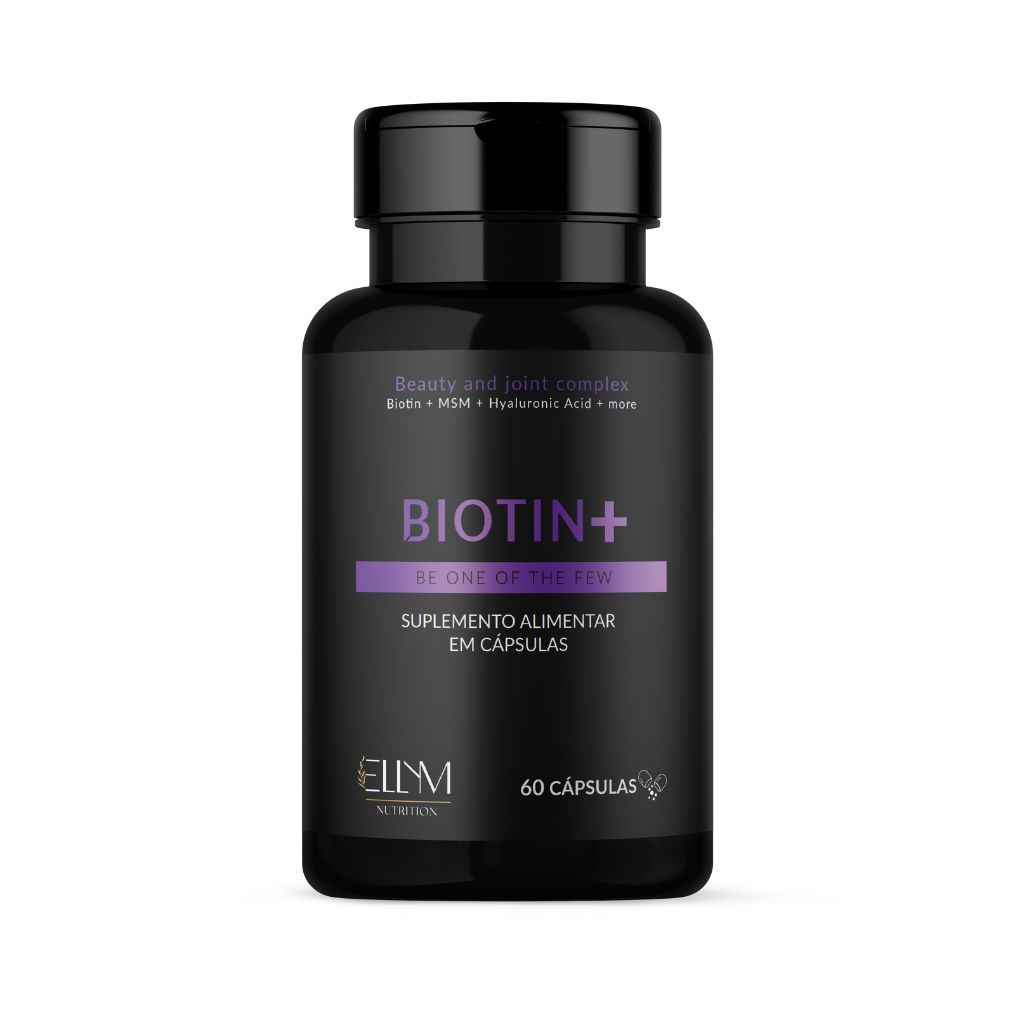 Biotina Cabelo Pele e Unha Ellym Nutrition Suplemento 60 Cápsulas Biotin+ Ácido Hialurônico Colágeno