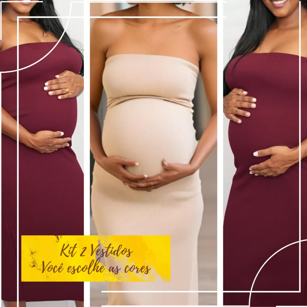 Vestidos Midi Tomara Que Caia Para Gestantes Gravidas Anarruga Canelado Tubinho Justo Maternidade