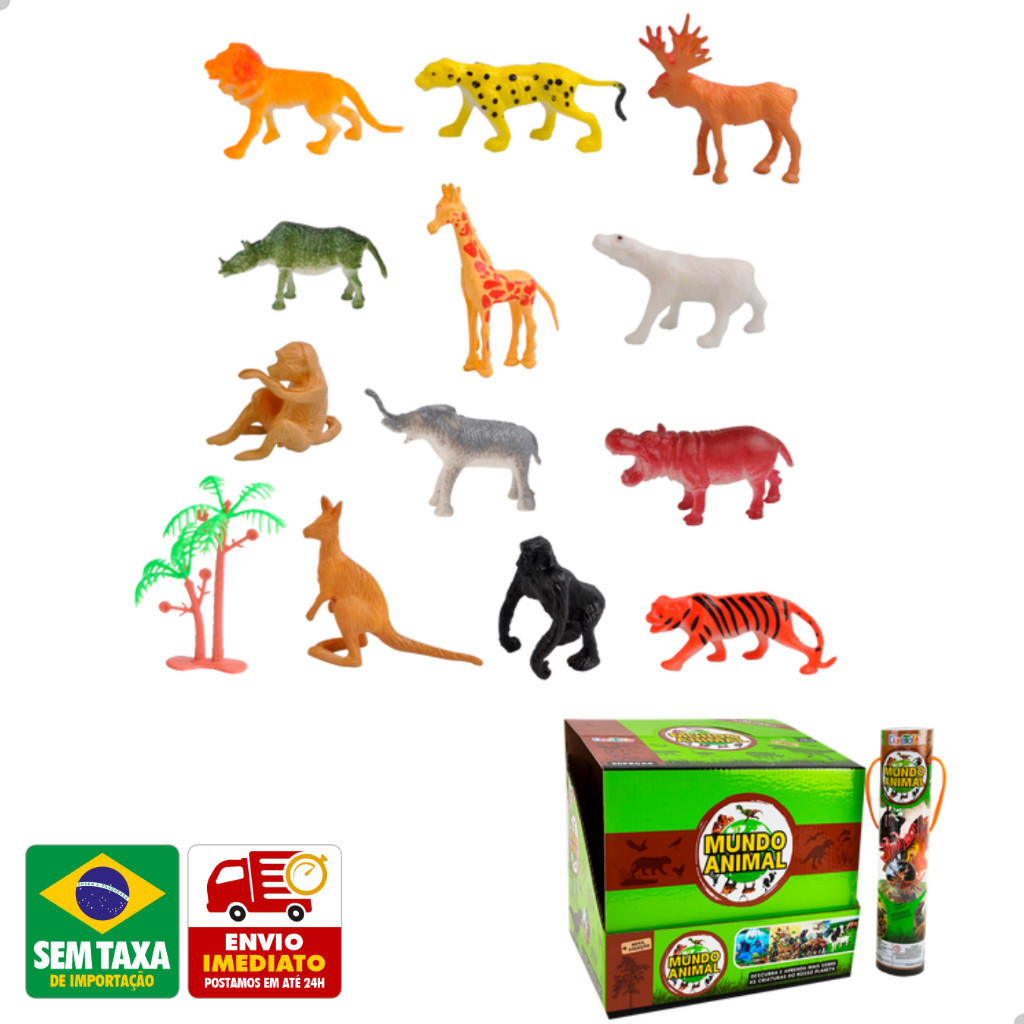 Kit Animais de Brinquedo Floresta Selvagem Africa Plástico DuteToys DTY0709
