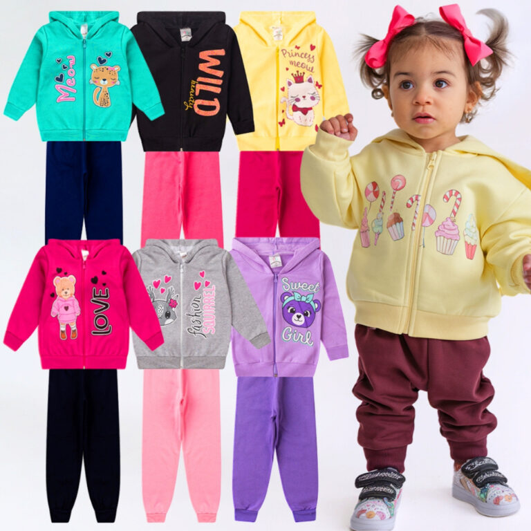 Kit 4 Peças Conjunto Moletom Com Capuz e Zíper M
