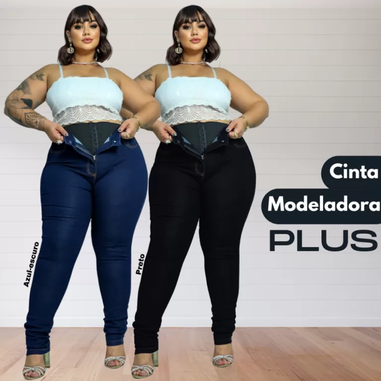 Calça Cinta Modeladora Cintura Alta Jeans Plus Si