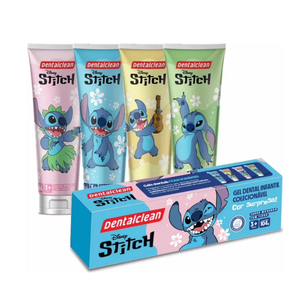 Creme Dental Infantil Dentalclean Stitch 50g de Morango com Flúor Pasta Cores Colecionáveis
