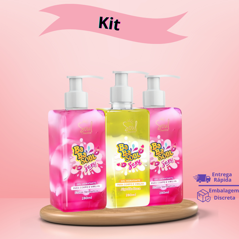 Kit BabaSoul Sexy 3 Sabores Hidratante Beijável para Massagens Sensuais