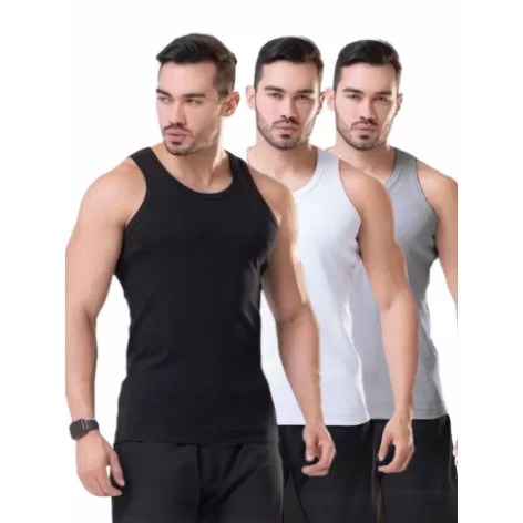 Kit 3 Regata Masculina Básica Canelada
