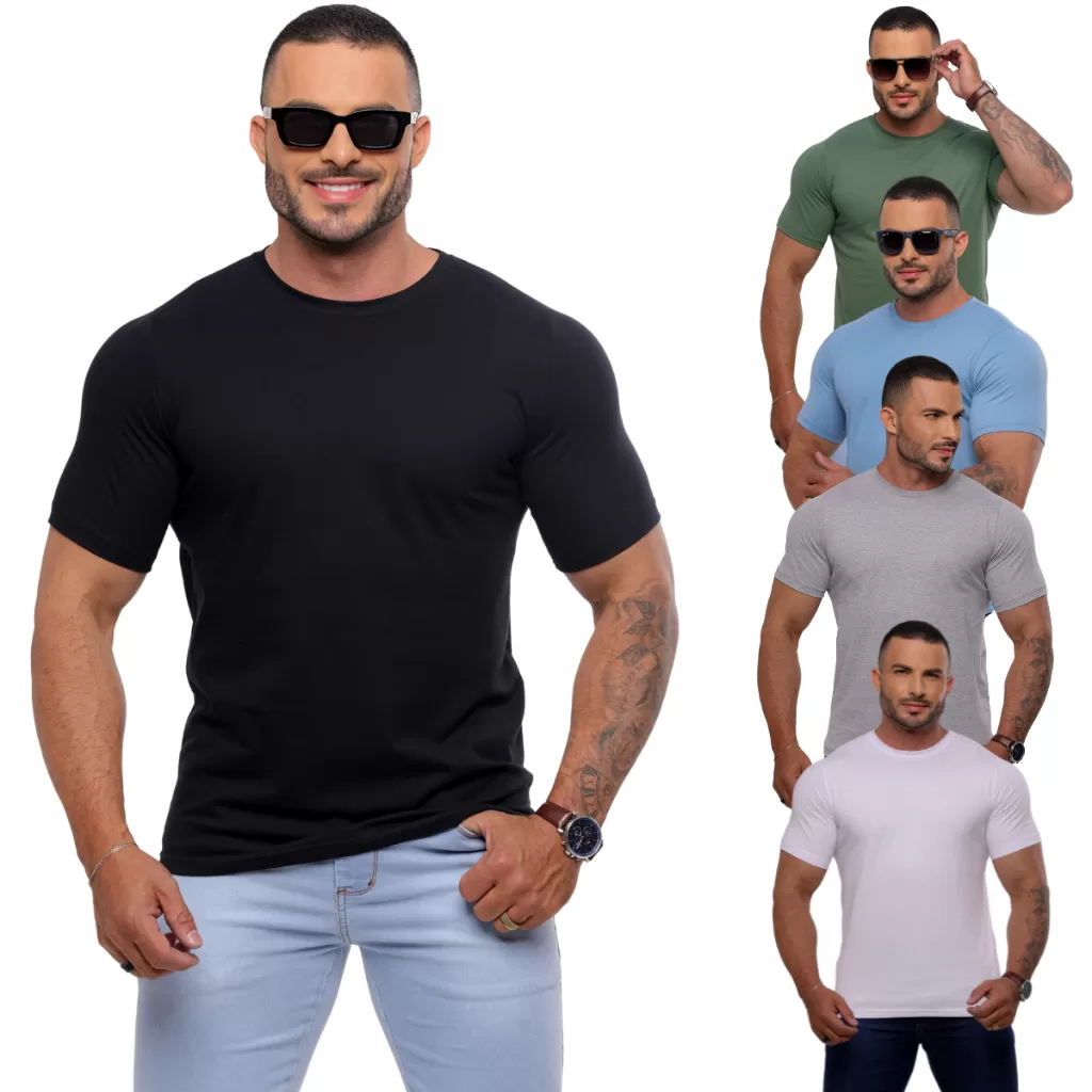 Camisa Masculina Slim Basica Fit Luxo Fio 30.1 Premium Manga curta Gola Redonda 100% Algodão