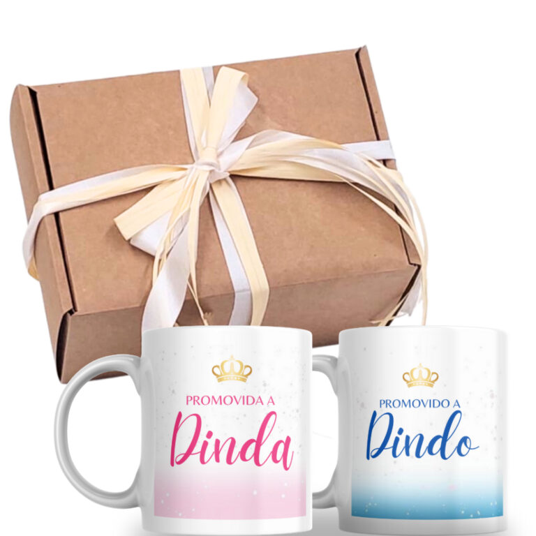 caixa convite padrinhos batismo com caneca porcela