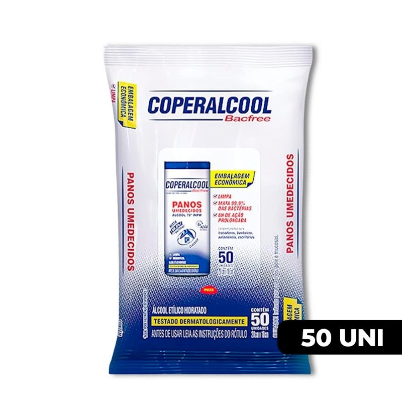 Lenços Pano Umedecido Álcool Coperalcool Backfree com 50uni levar na Bolsa