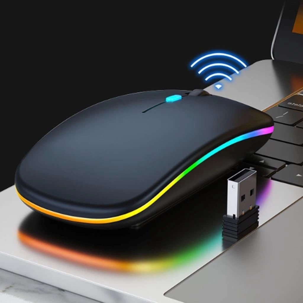LED de mouse recarregável sem fio RGB Click Mute 2,4 GHz Ergonomics Gamer Home Office Mini Receptor