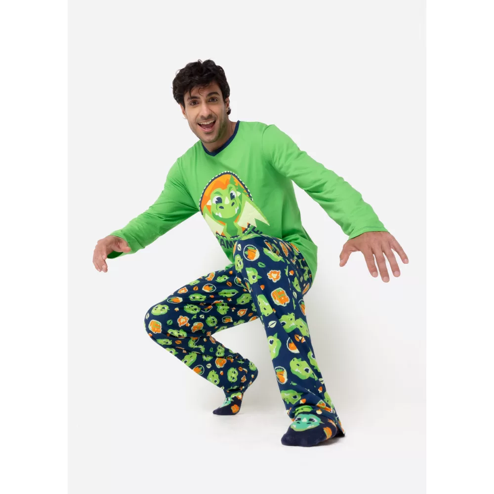 Pijama Manga Longa Algodão Masculino Dragão Camping – Puket