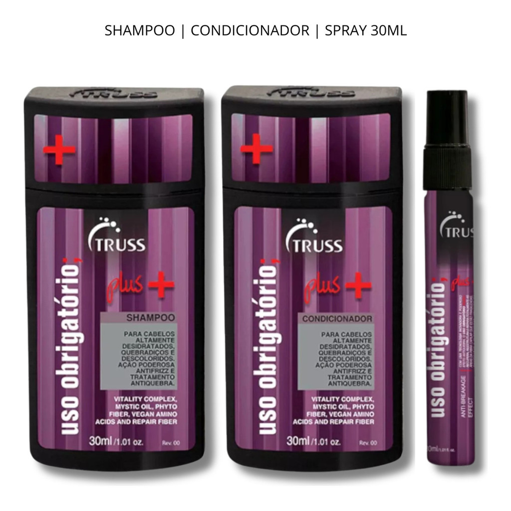 Truss Plus Kit Shampoo, Condicionador E Spray Miniatura 30ml