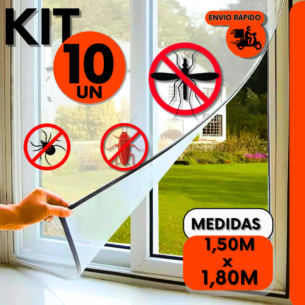 Kit 10 Tela Mosquiteira P/ Janela Proteção Anti-inseto Mosquito Mosca Insetos C/ Velcro Removível