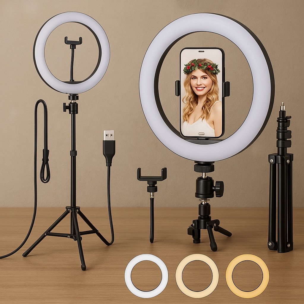 Ring Light Iluminador Anel Luz Polegadas 10  com Tripé Ajustável Praticidade iluminador Ring Premium