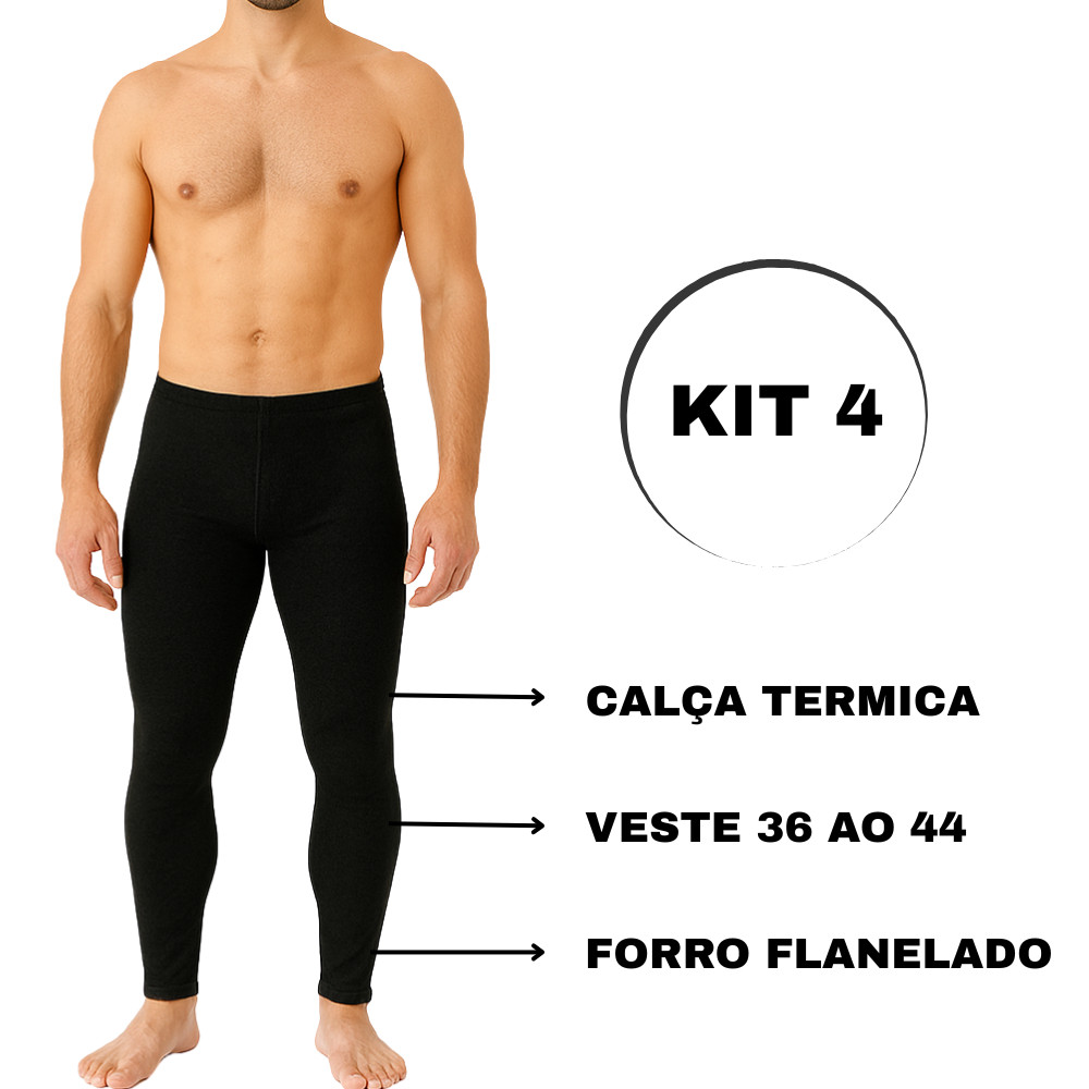 Kit 4 Meia Calça Térmica Masculina Com Forro Flanelado Frio Sem Pé Peluciada