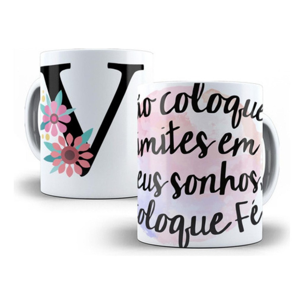 Caneca Alfabeto Floral Letra V