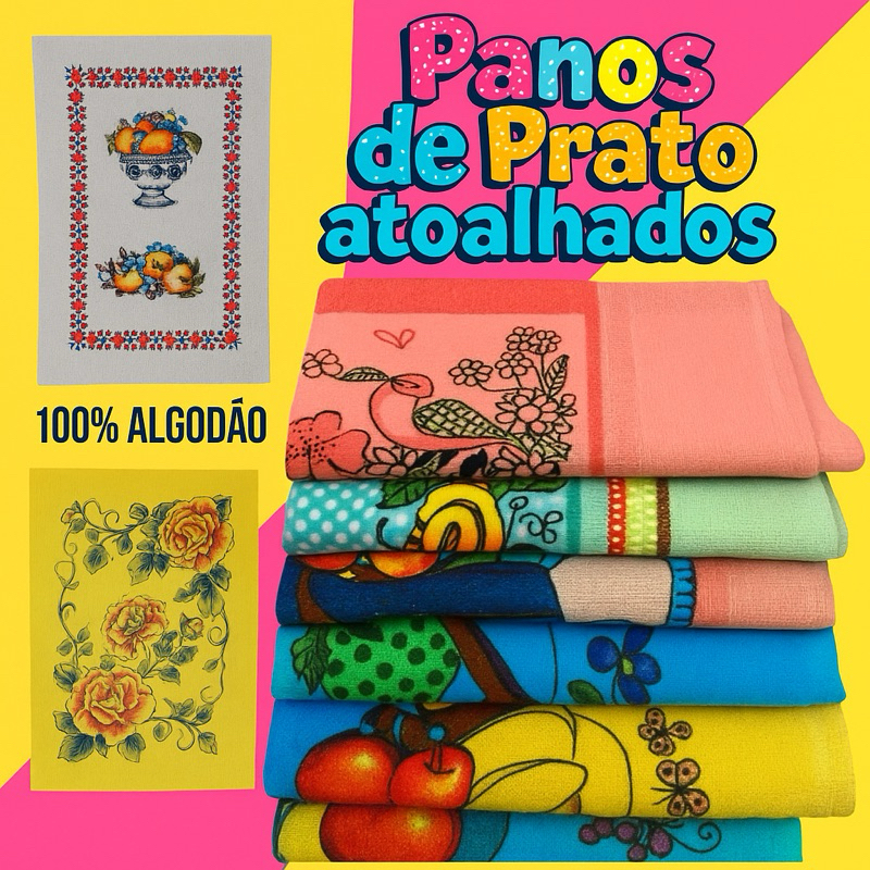 Kit 10 Pano de Prato Natal Copa Cozinha Pé de Galinha Estampado Sortidos Grande Algodão