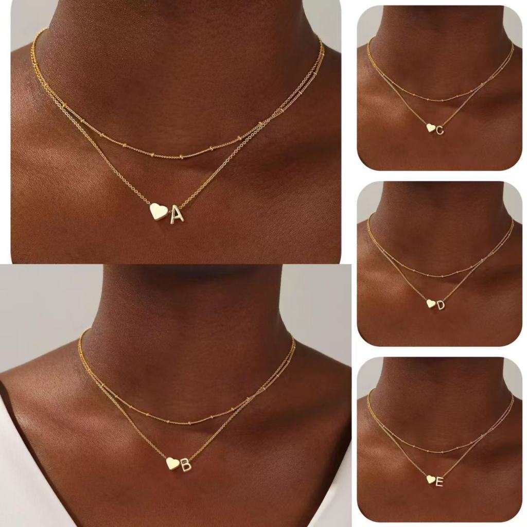 Colar Correntinha Pingente Letras feminina Inicial do Nome e Coração em banhado prata 925 e ouro 18k