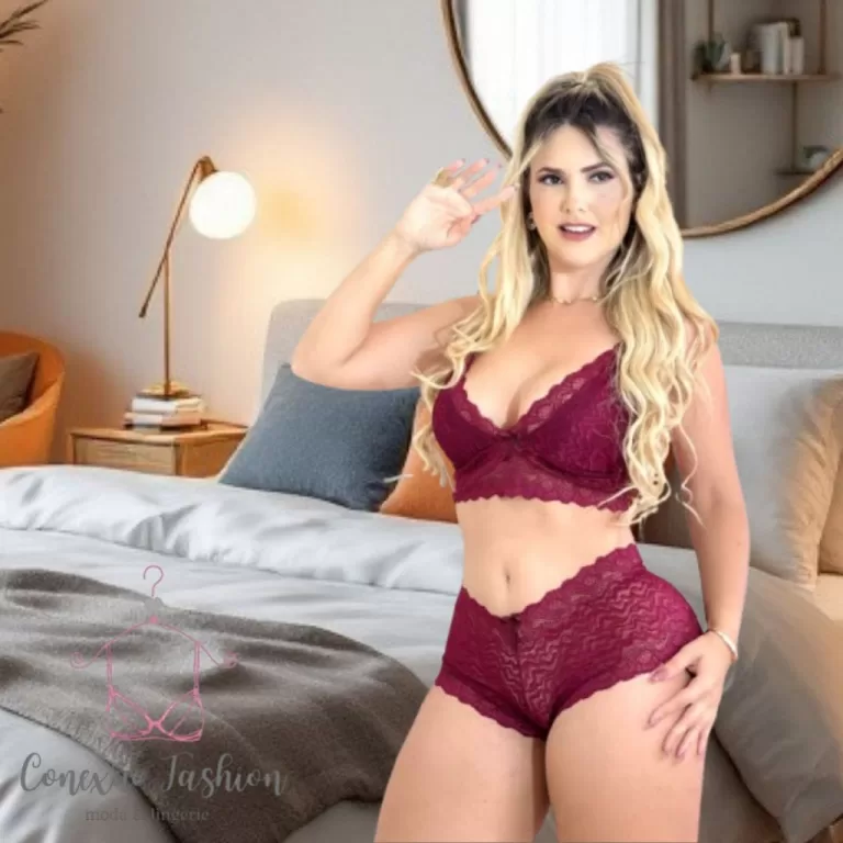 Espera Marido Conjunto Vinho Lingerie Sensual de R
