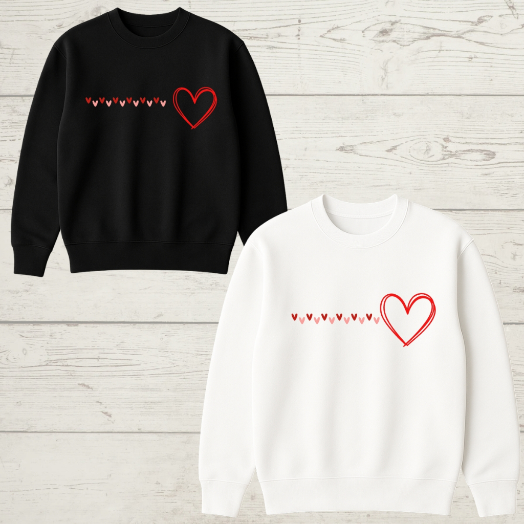 Kit 2 Moletom Gola Redonda Casal Estampado Love Coração Minimalista Algodão Inverno