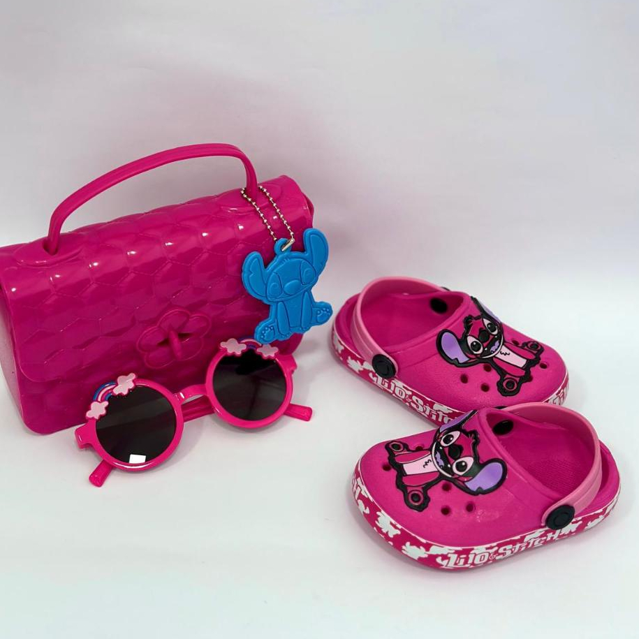 KIT Babuche Infantil Bolsa + Babuche Stitch Menina e Menino Desenhos Animados Diversão Crianças
