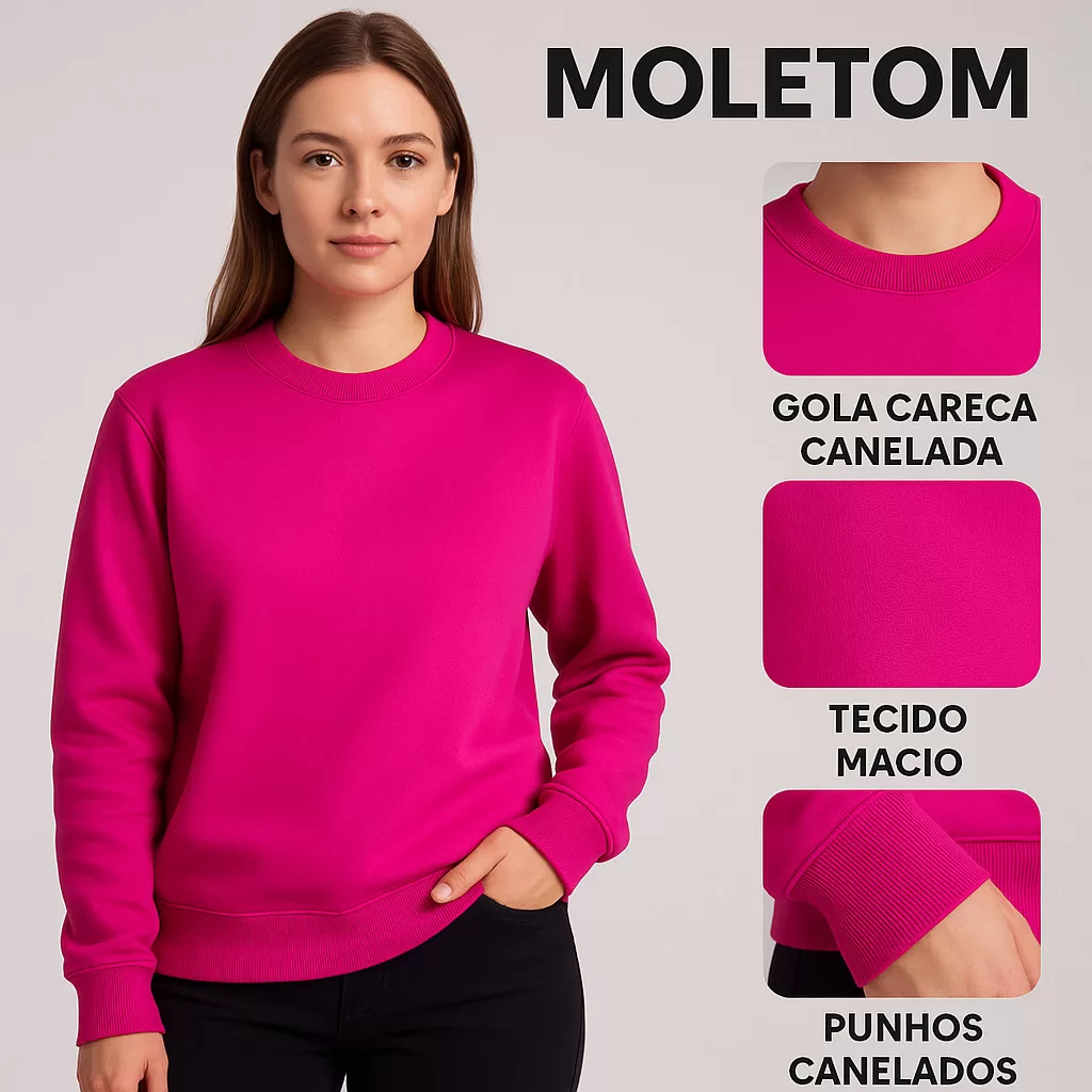 Blusa de Frio Feminina Grosso Blusa Moletom Gola Careca Unissex Gola Redonda Lisa Básica Moletom  Ma