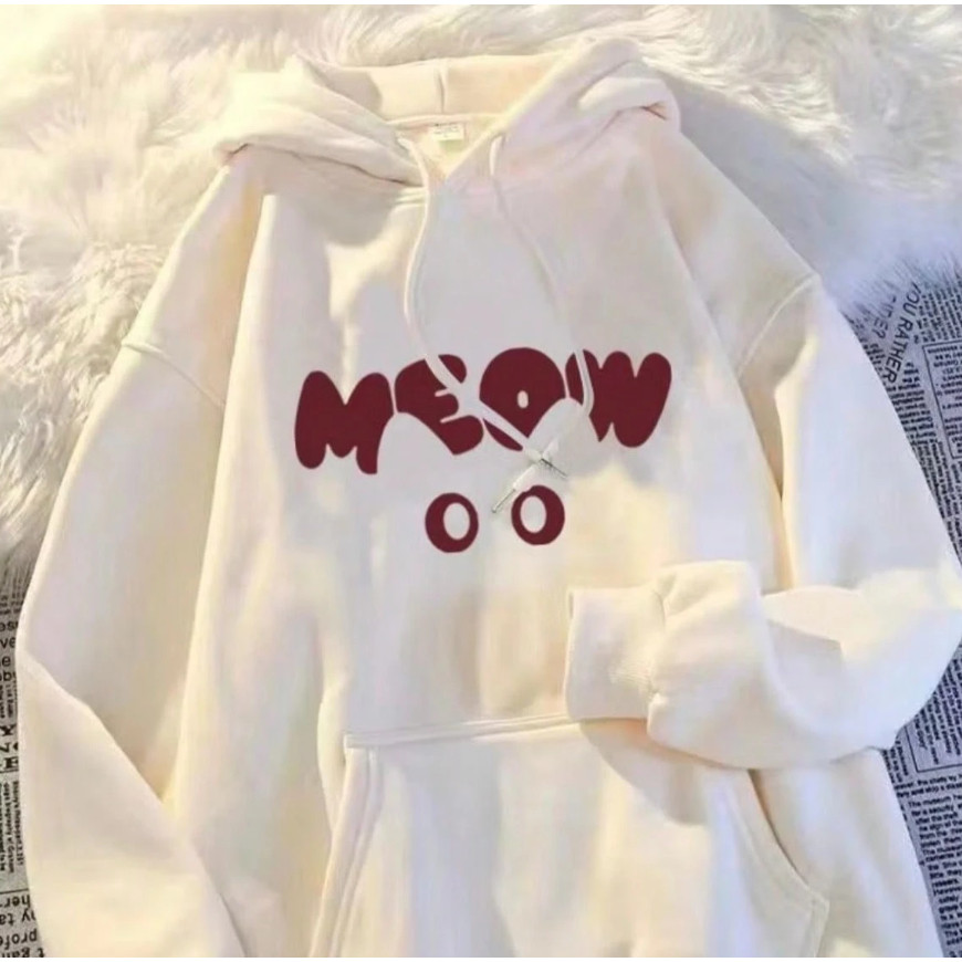 Moletom Canguru Algodão Flanelado Meow Quentinho Streetwear Minimalista