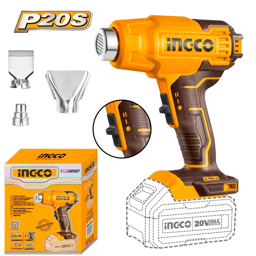 Soprador Térmico Profissional À Bateria 20V Pistola de Calor Com 3 Bocais 550.C Ingco