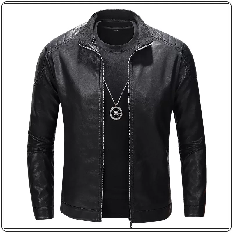 Jaqueta De Couro Pu Masculina Slim Fit Fashion Biker