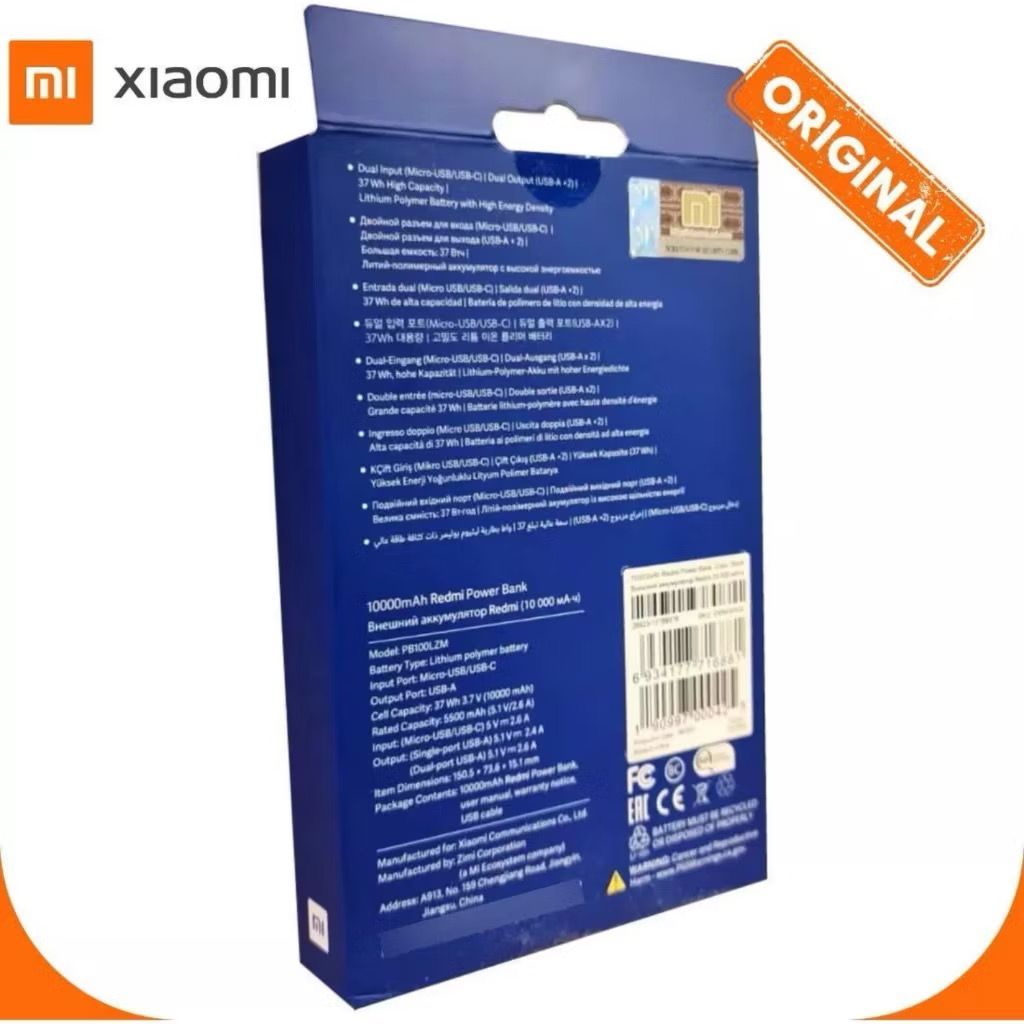 Carregador Original Portátil Power Bank 10000mah/2000mAh RedmiXiaomi Portas USB-C/USB – Original