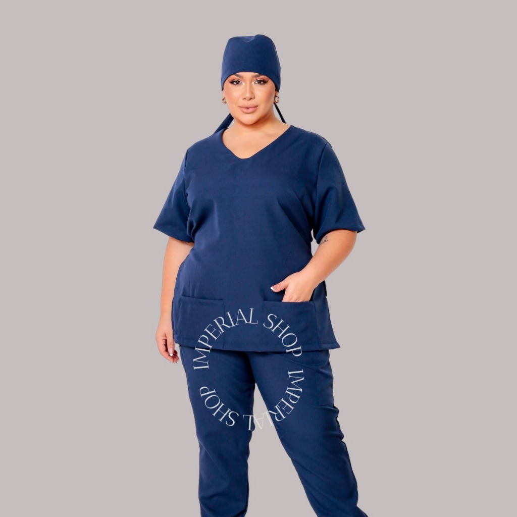 Pijama Cirúrgico Plus Size Enfermagem Bolso Cargo Oxfordine-Tokio