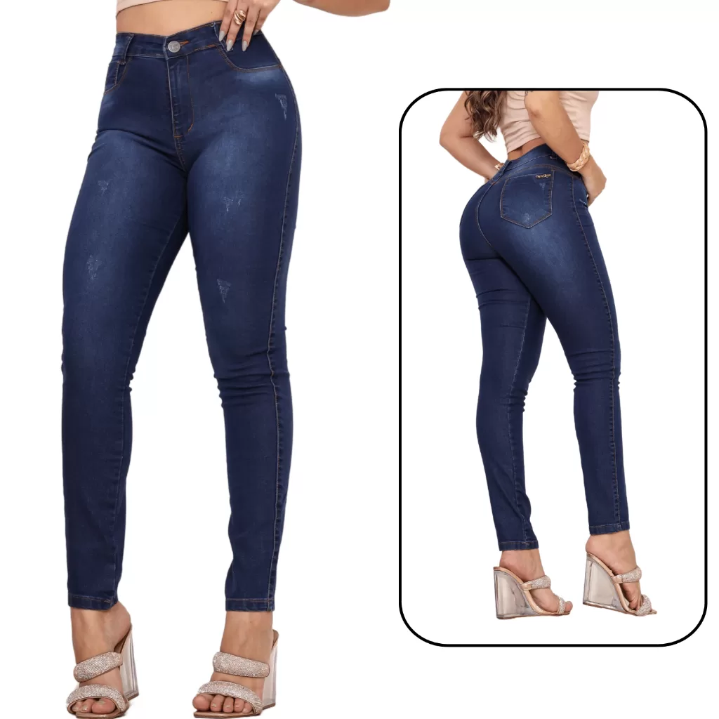 Calça Jeans Feminina Com Elastano Skinny Efeito Levanta Bumbum Cintura Alta Modeladora