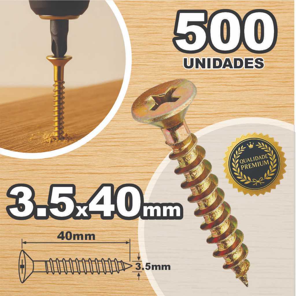 Caixa de Parafuso 3.5×40  Chipboard 500un Phillips Para Madeira Moveis MDF Drywall