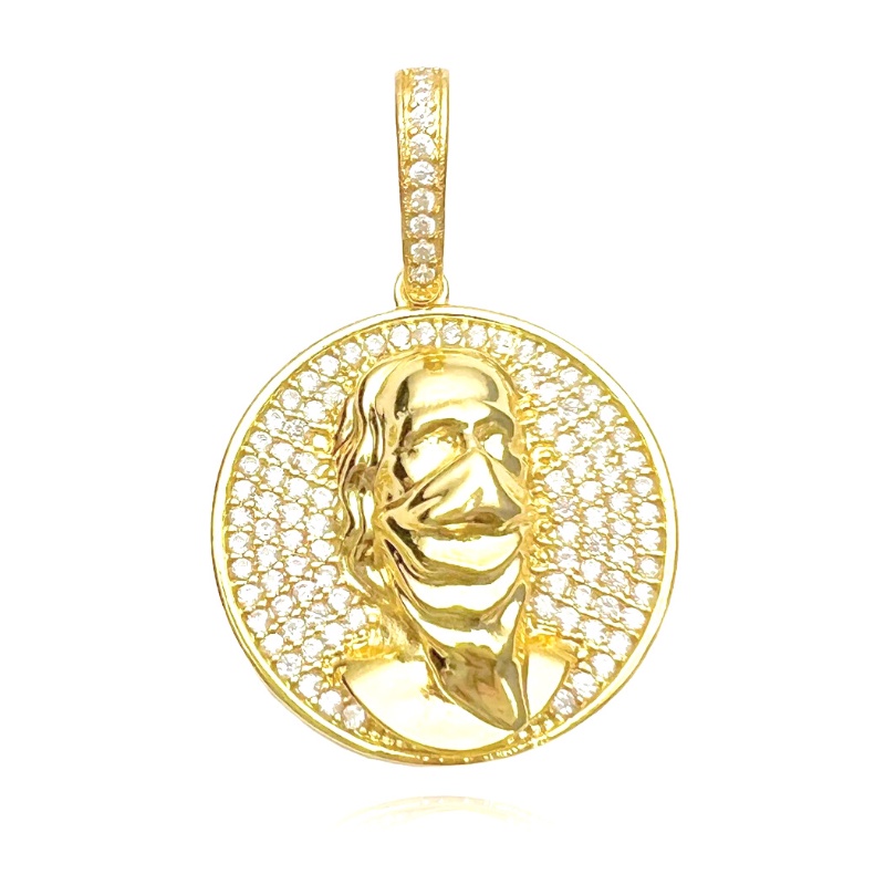 Pingente Cravejado Dólar em Zircônia Branca 12g Banhado a Ouro