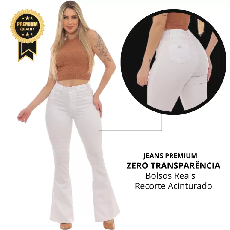 Calça Jeans Branca Empina Bumbum  Flare Cintura A