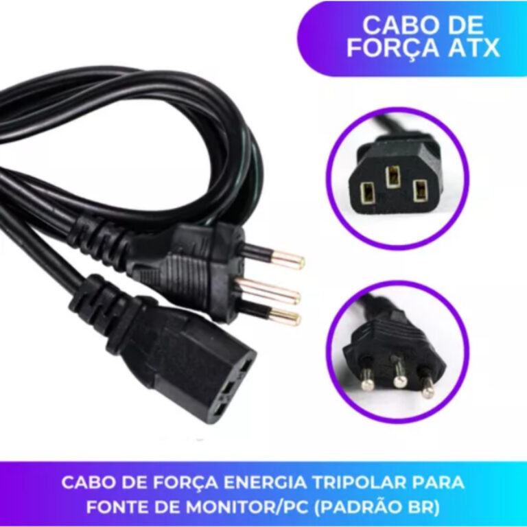 Cabo De Força Cpu Atx Computador Pc Monitor 3 Pin