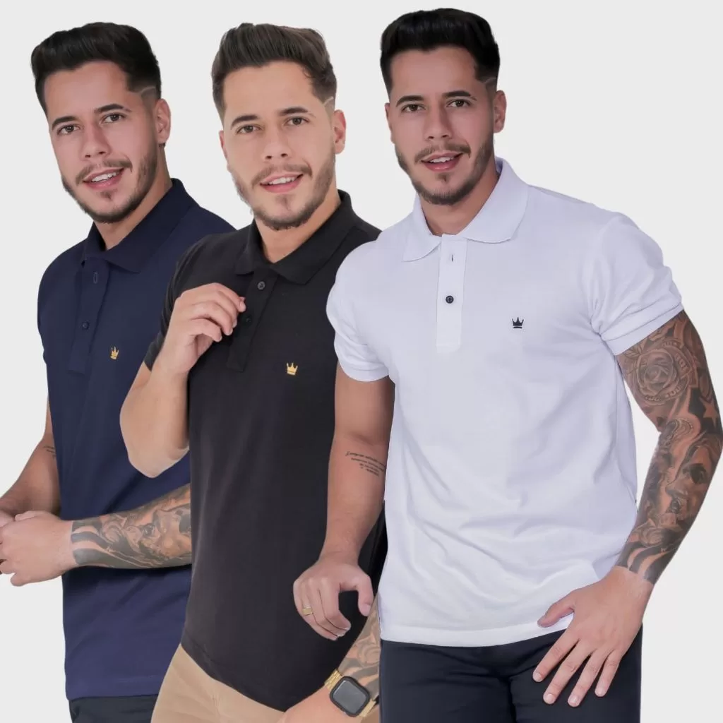 Kit 3 Camisa Gola Polo Masculina Moda Premium Algodão Slim Fit Lisa Piquet