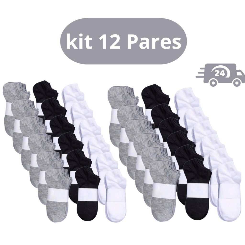 Kit 12 Pares De Meia Soquete Unissex 3 Cores
