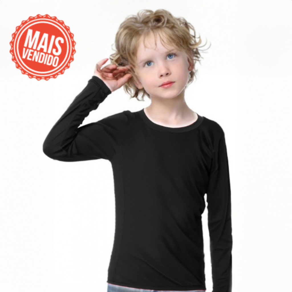 Camisa Térmica Preto Infantil Proteção Solar Uv 50+
