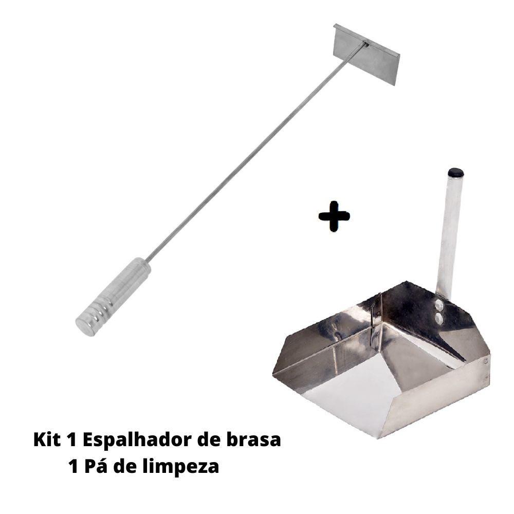 Kit Espalhador De Brasa Inox + Pá de Limpeza de Churrasqueira em Inox Qualidade Premium