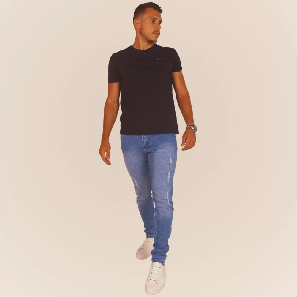 Calca Jeans Premium Destroyed Moda Masculina Confortavel Reforcada Com Bolso e Barra Simples