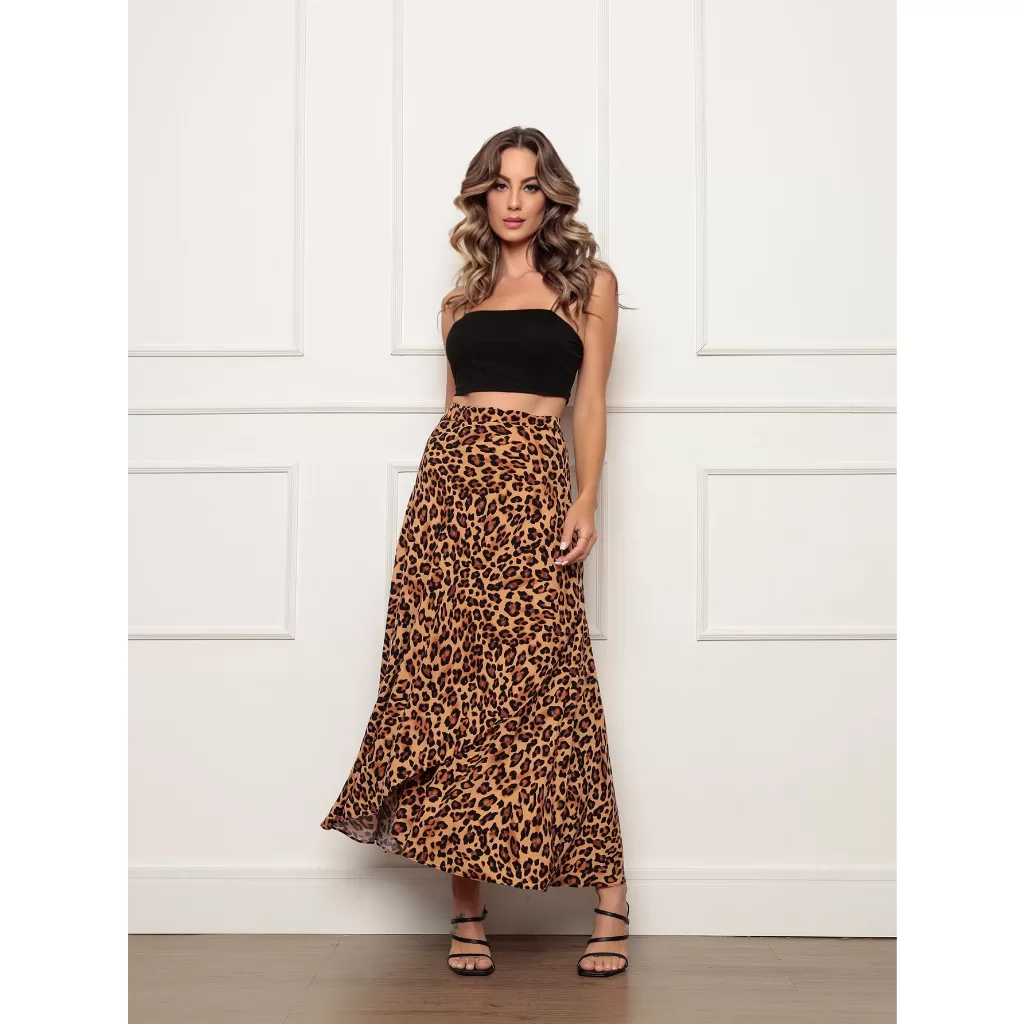 Saia Feminina Envelope com Babado Trançado Moda Blogueira transpassada