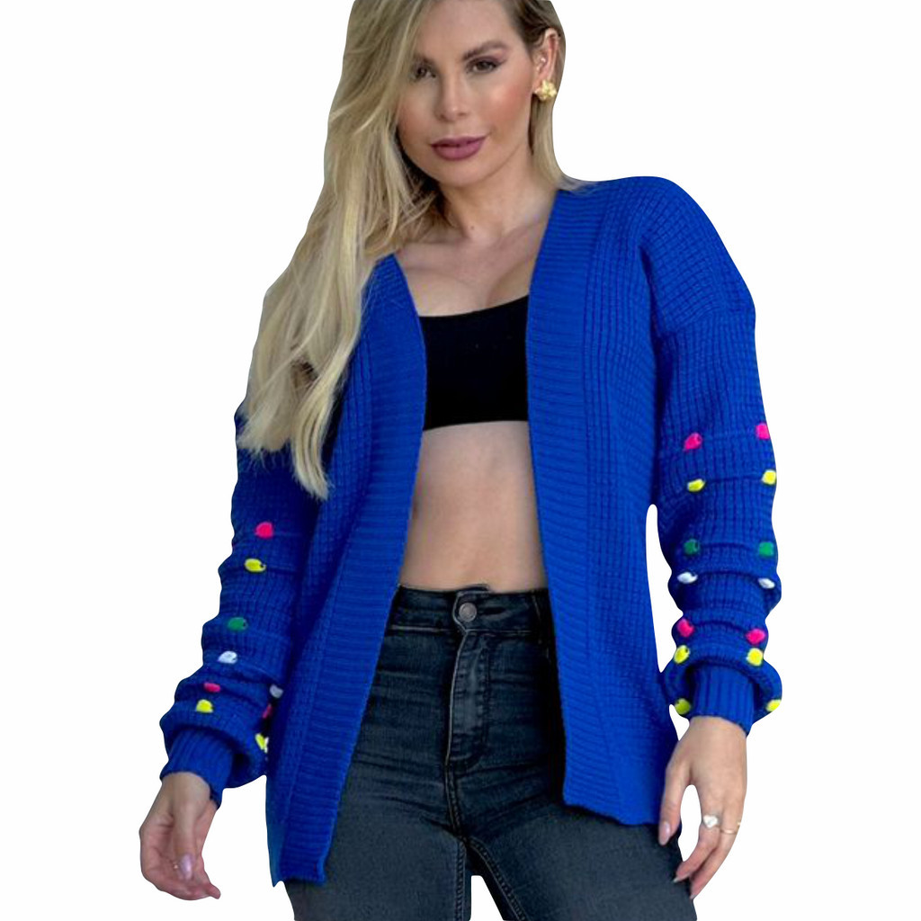 Blazer Casaco Cardigan Jaqueta Tricô Lindo Detalhes Feminino