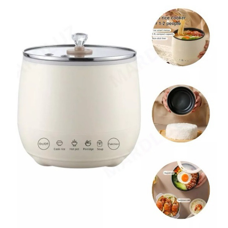 Panela Elétrica de Arroz Legumes Sopas Caldos Portátil Cerâmica 1,8l 110v
