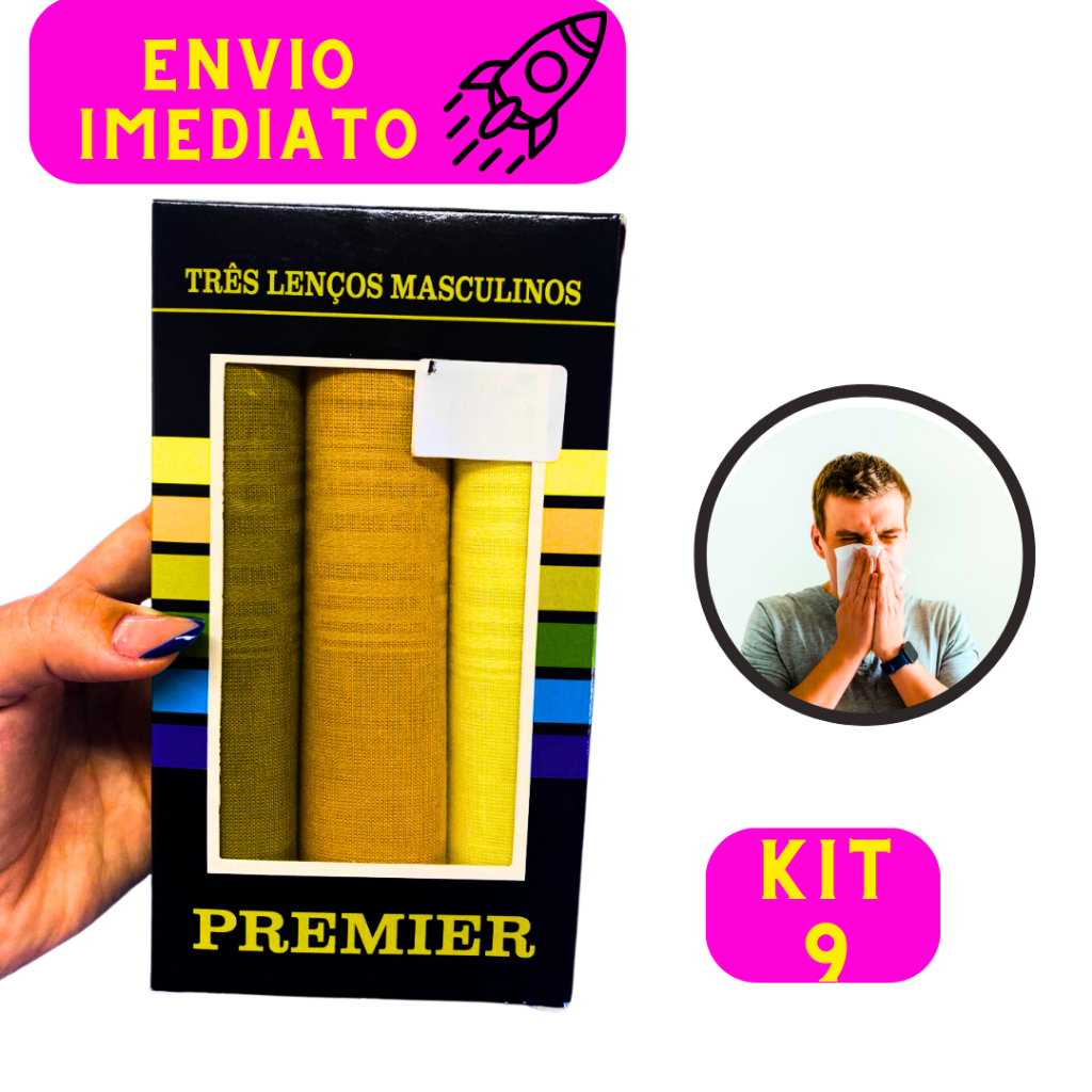 Caixa com 3 Lenço Masculino de Bolso 100% Algodão Premier para Dia-Dia Presente Dias dos Pais